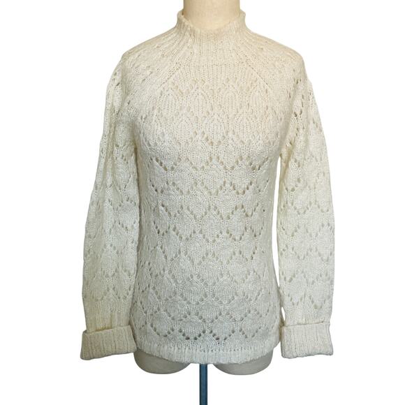 Ann Taylor LOFT Open Knit Cream Sweater Mohair Wool Blend - Picture 1 of 5